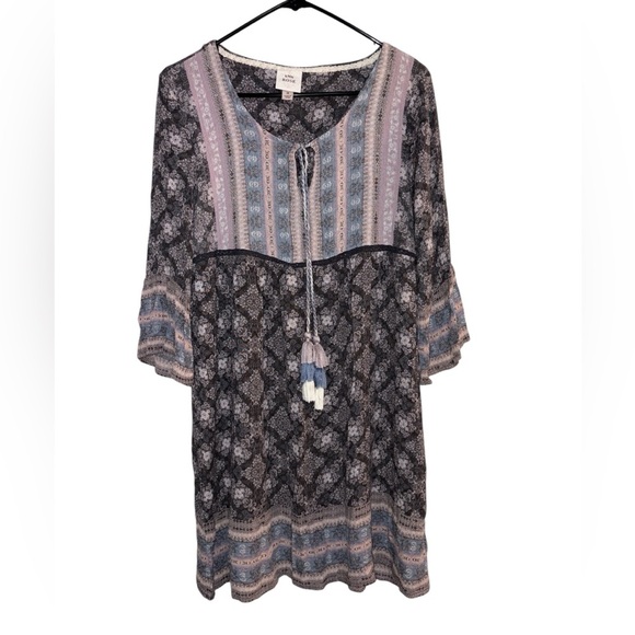 Knox Rose Boutique Dress Blue/Gray/Tan with Tassles Women's Size Medium - Picture 1 of 7